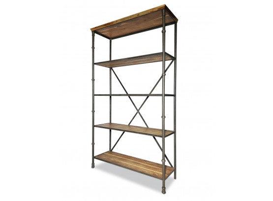 A Large Cast Iron And Oak Etagere By Restoration Hardware