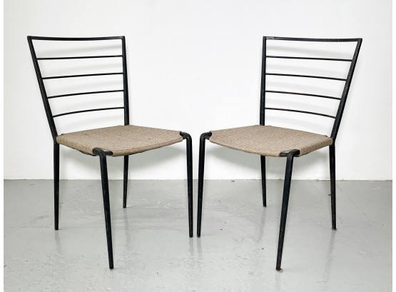 A Pair Of Vintage Mid Century Modern Ladder Back Wrought Iron Side Chairs
