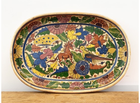 A Large Vintage Glazed Mexican Talavera Ceramic Platter