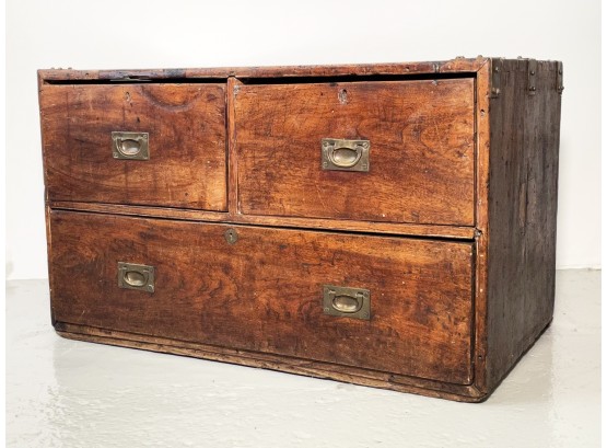 An Antique Tiger Maple Campaign Chest