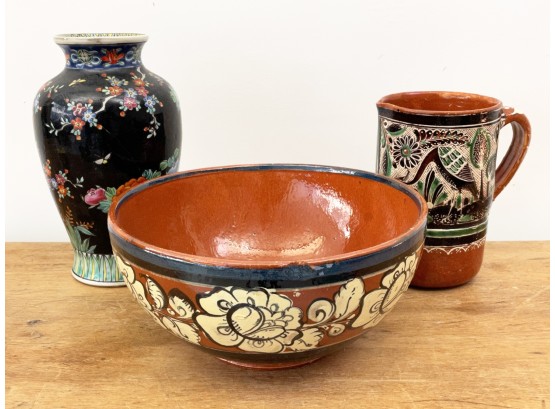 A Trio Of Vintage Ceramics, Including Mexican Talavera