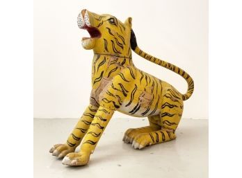 A Fabulous Vintage Hand Carved Painted Wood Tiger