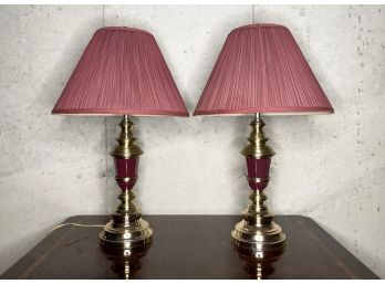 A Pair Of Brass And Ceramic Lamps