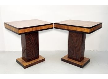 A Pairing Of Art Deco Inlaid Burl Wood Cocktail Tables
