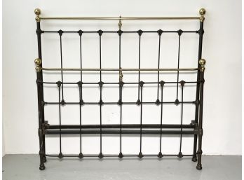 An Antique Cast Iron And Brass Full Size Bedstead