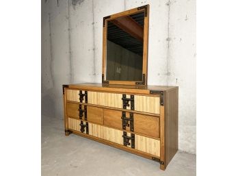 A Vintage Mid Century Formica Dresser And Mirror In Campaign Style