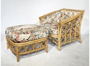 A Vintage Rattan Chair And Ottoman By Ficks Reed