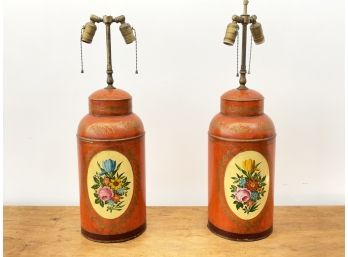 A Pair Of Vintage Tole Painted Metal Lamps