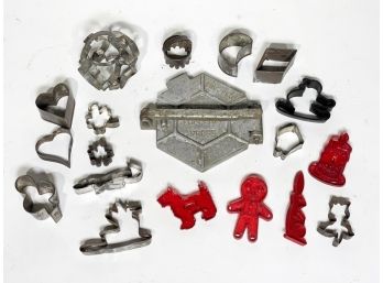 Assorted Vintage Metal Cookie Cutters And A Chappati Press