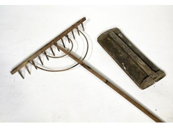 A Vintage Hay Rake And Primitive Tool
