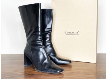 Black Leather Boots By Coach