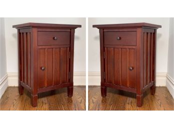 A Pair Of Paneled Wood Nightstands By Crate & Barrel