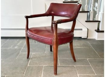 A Gorgeous Vintage Upholstered Armchair In Oxblood Leather With Nailhead Trim