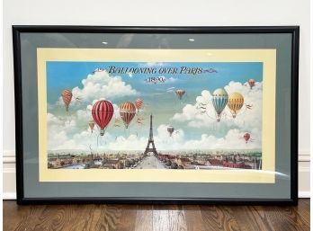 A Large Vintage Framed And Matted Print 'Ballooning Over Paris 1890'