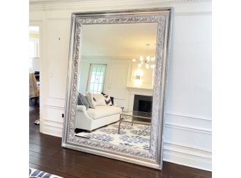 A Huge Standing Mirror In Ornate Silver Leaf Frame