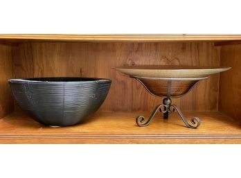 Decorative Bowls - Metal Wire And Glass On Metal Stand