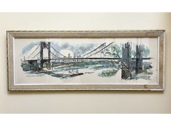 A Vintage Watercolor Of The George Washington Bridge, Signed Newhouse