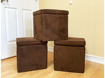 A Trio Of Upholstered Storage Boxes In Ultrasuede