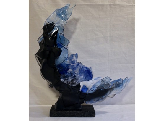 Caleb Nichols Chipped Ice Crescent Moon Glass Sculpture