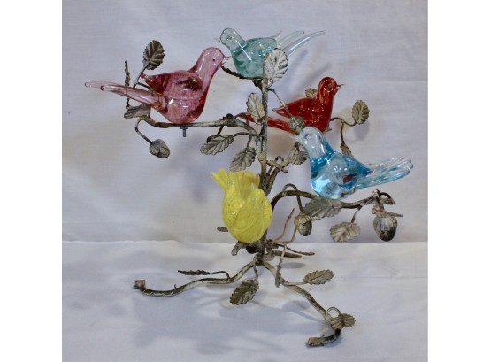 Italian Iron & Blown Glass Tree And Bird Sculpture