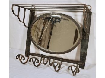 Cast Iron Wall Hanging  Coat/Hat Rack With Beveled Glass Mirror