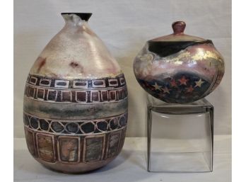 Two Pottery Raku Pieces Signed Townsend