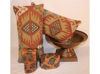 Turkish Inspired Decorative Items- Copper Bowl, Kilim Pillows, Boxes