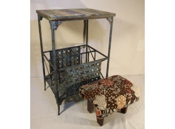 Contemporary Rustic Side Table And Footstool