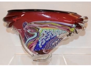 Peter Ridabock 'High Wave' Art Glass Vessel
