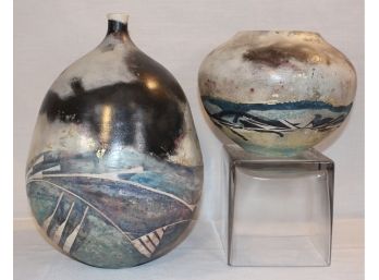 Two Decorated Pottery Vessels Signed Townsend