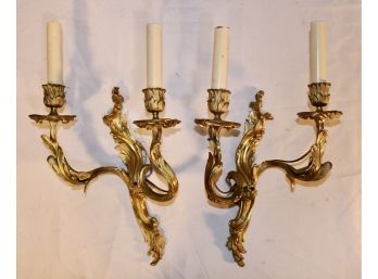 Pair Of French Gilt Metal Sconces