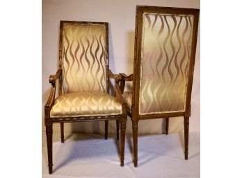 Pair Of French Provincial Style Carved Wood Tall-Back Armchairs
