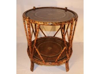Painted Faux Bamboo And Leather End Table