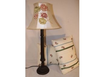 Floral Decor Grouping- Lamp And Pillows