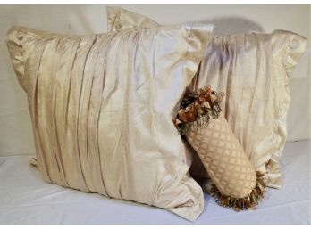 Pair Of Silk Pillows & Small Bolster