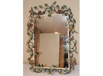 Contemporary Italian Tole Painted Floral Mirror