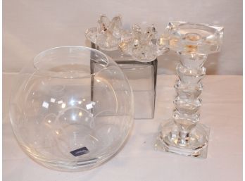 Glass Table Articles- Rose Bowl And Candleholders