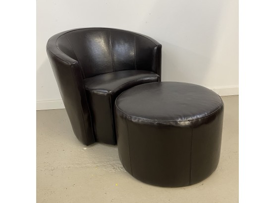 Rolling Leather Arm Chair With Ottoman