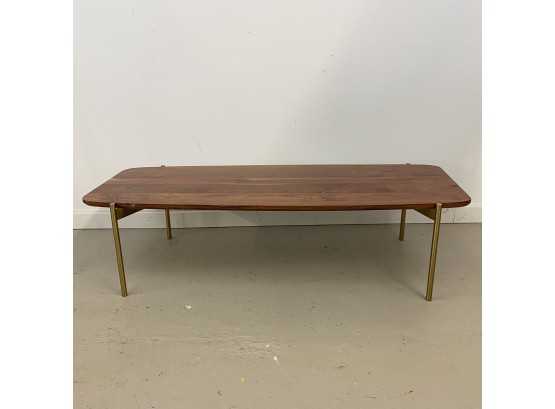 Modern Wood Topped Coffee Table With Metal Legs