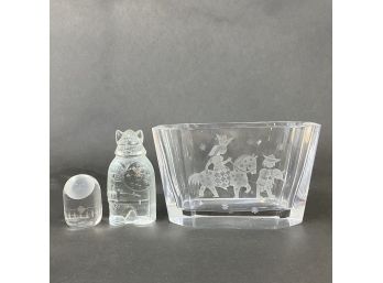 Three Vintage Glass And Crystal Pieces - Viking Eskimo And More