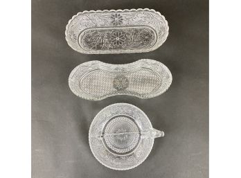 Lot Of 3 Glass Relish Dishes Federal Heritage Depression Glass