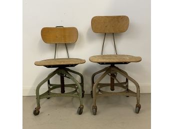 Pair Of Rolling Work Stools Chairs
