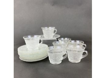 Lot Of Glass Cups Saucers Federal Heritage