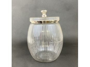 Antique Large Ribbed Glass Jar With Lid