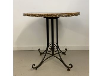 Vintage Iron Base Patio Table With Resin Top With Stones.