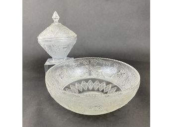 Vintage Federal Glass Heritage Pattern Large Bowl And Candy Dish