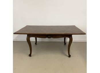 Vintage English Dining Table With Parquet Top