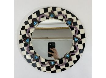 1980s Mod Round Ceramic Mirror