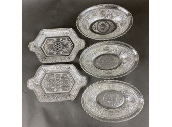 Lot Of 5 Pieces Federal Glass Heritage Pattern Serving Bowls