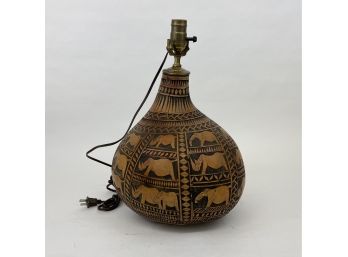 Crazy Vintage Lamp Made From A Carved Gourd With Animals